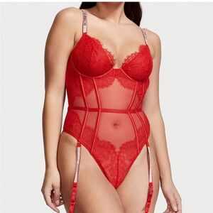 Victoria’s Secret garter lace bodysuit teddy red size 36C